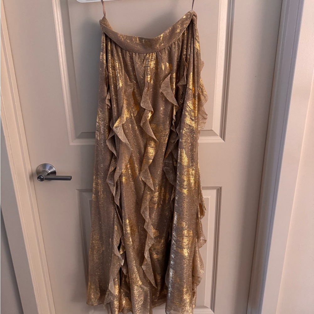 Moulinette Soeurs Metallic Gold Ruffle Maxi Skirt
